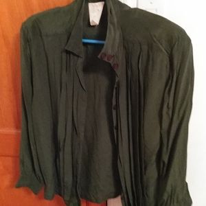 Vintage Harve Bernard silk button down green shirt